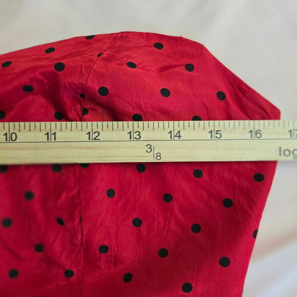 Vintage Strapless Red Polka Dot Midi Dress Sweetheart Neckline Valentines Day - Picture 8 of 10